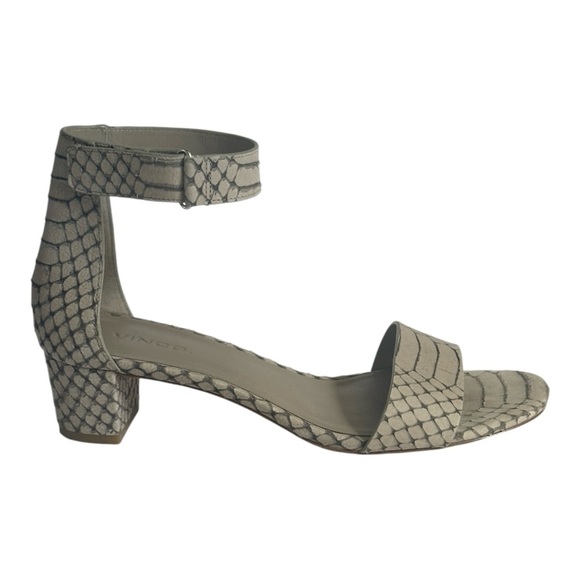 Vince Snakeskin Leather Block Heel Sandals 6.5 Beige Gray Ankle Strap Vero Cuoio - Picture 6 of 10